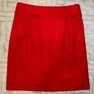 J. Crew Red Wool Scallop Trim Mini Skirt